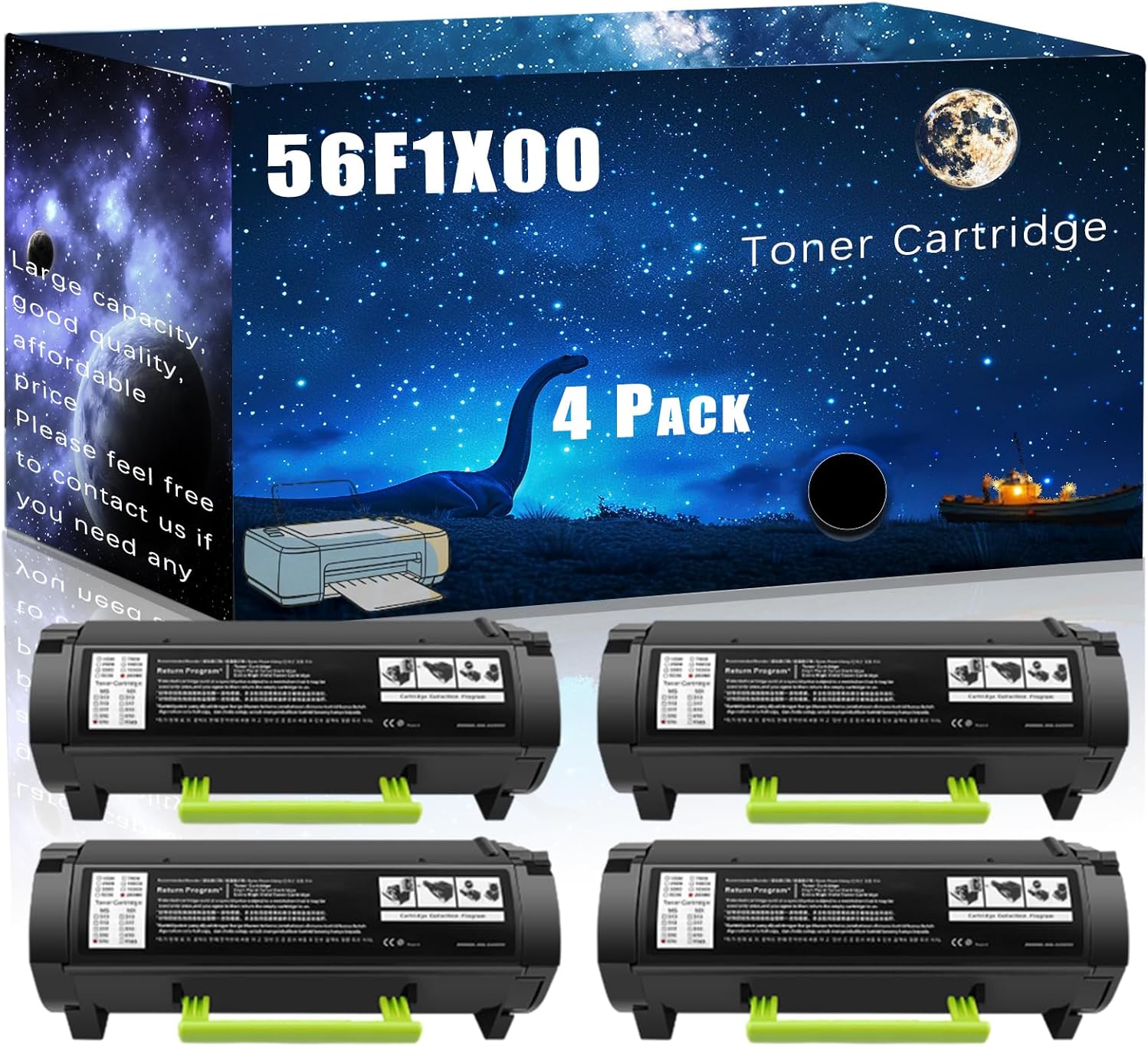 56F1X00 Toner Cartridge Compatible for Lexmark MX421ade MX521ade MX521de MX522adhe MX622ade Printers,with Chip Large Printing Demands (4 Pack Black)