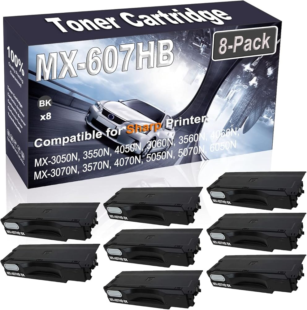 Kolasels 8-Pack (Black) Compatible MX-3050N 3550N 4050N 3060N 3560N 4060N MX-3070N 3570N Waste Toner Container Box (High Capacity) Replacement for Sharp MX607HB MX-607HB Laser Printer Cartridge