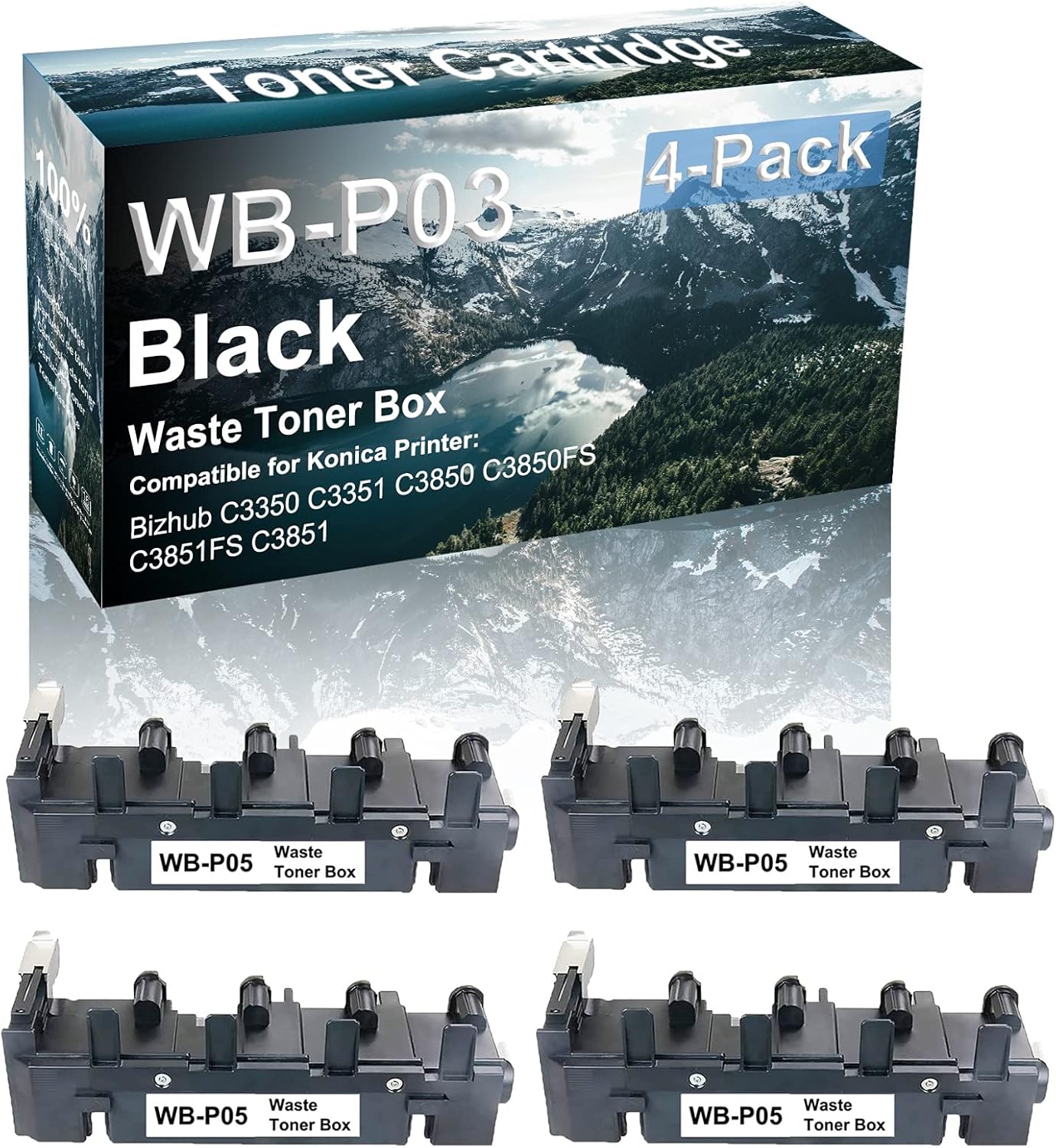 Credibility Store 4-Pack Compatible High Yield C3350 C3351 C3850 C3850FS C3851FS C3851 Laser Printer Waste Toner Cartridge Replacement for Konica Minolta WB-P05 WBP05 Printer Cartridge (Black)