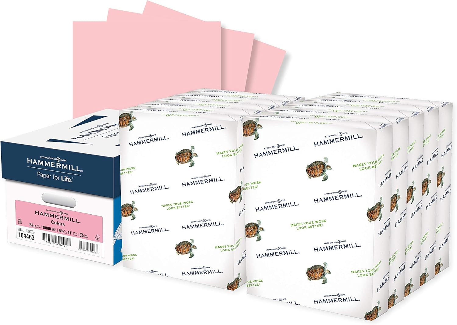 Hammermill Colored Paper, 24 lb Pink Printer Paper, 8.5 x 11-10 Ream (5,000 Sheets) - Made in the USA, Pastel Paper, 104463C