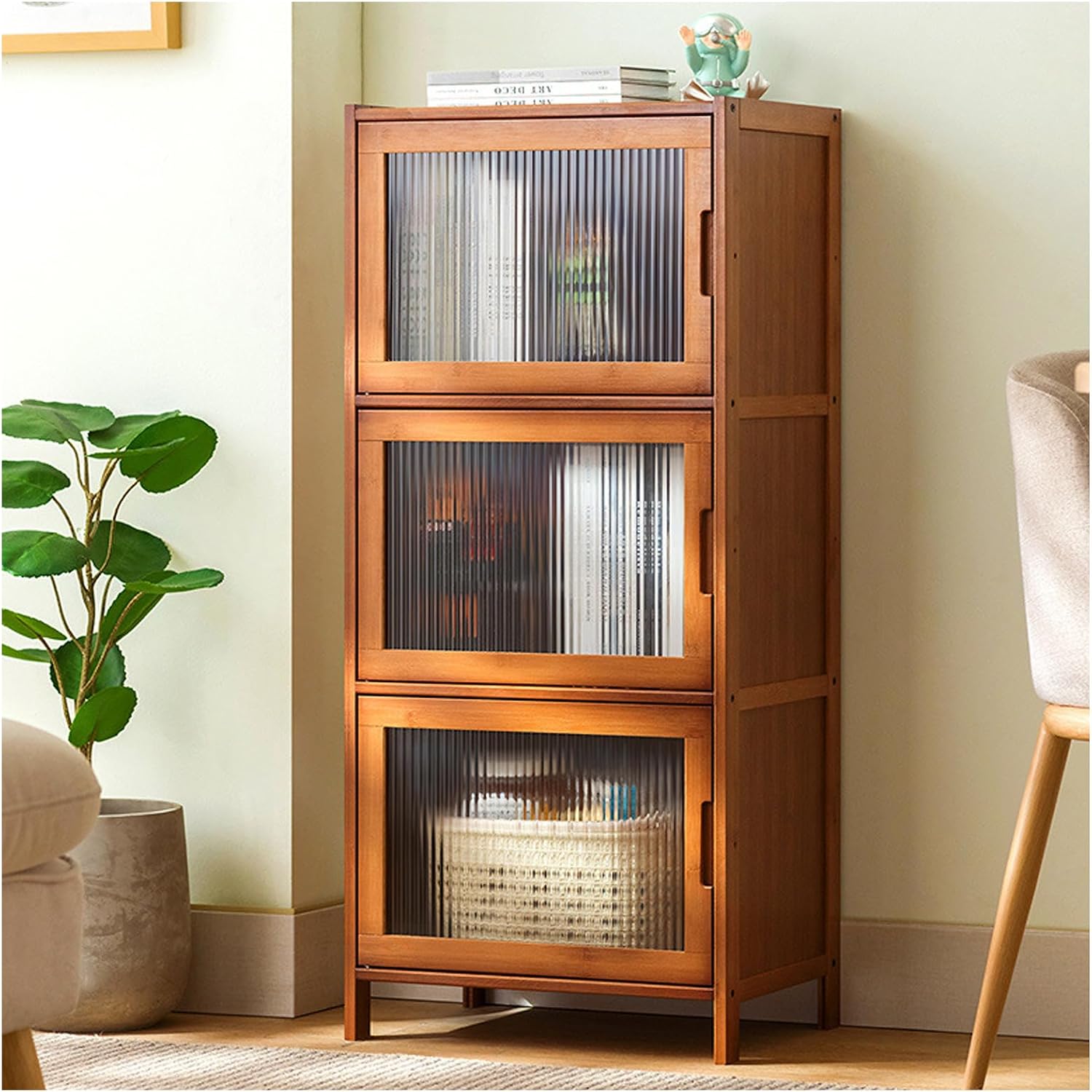 ARMERI 67-inch Tall Bookcase, Large Bookcases, Modern 6-Tier Library Bookshelf with Doors Storage, Bamboo Tall Narrow Bookcase for Bedroom Living Room Office,43×97cm/17×38in