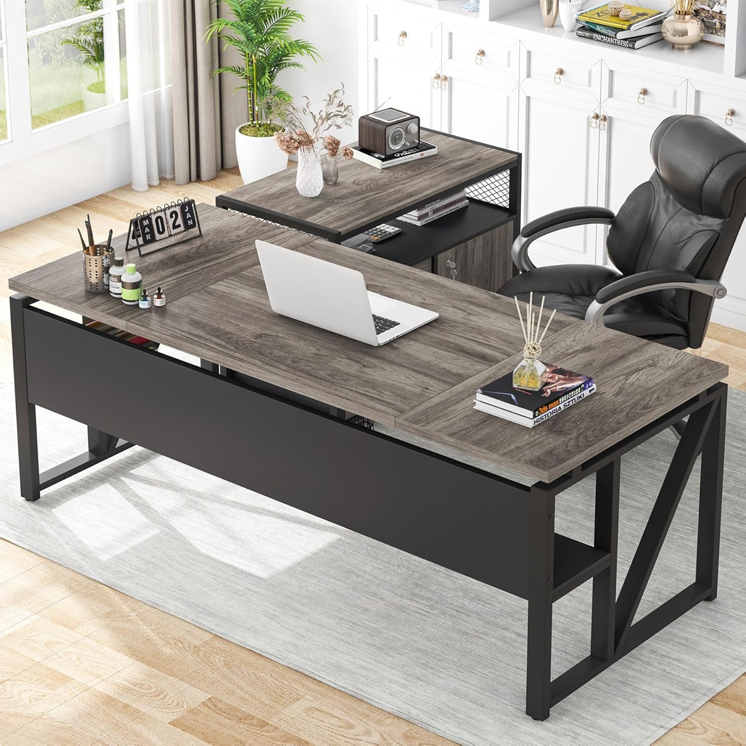 Tribesigns L Shaped Desk with Drawer Cabinet, 63