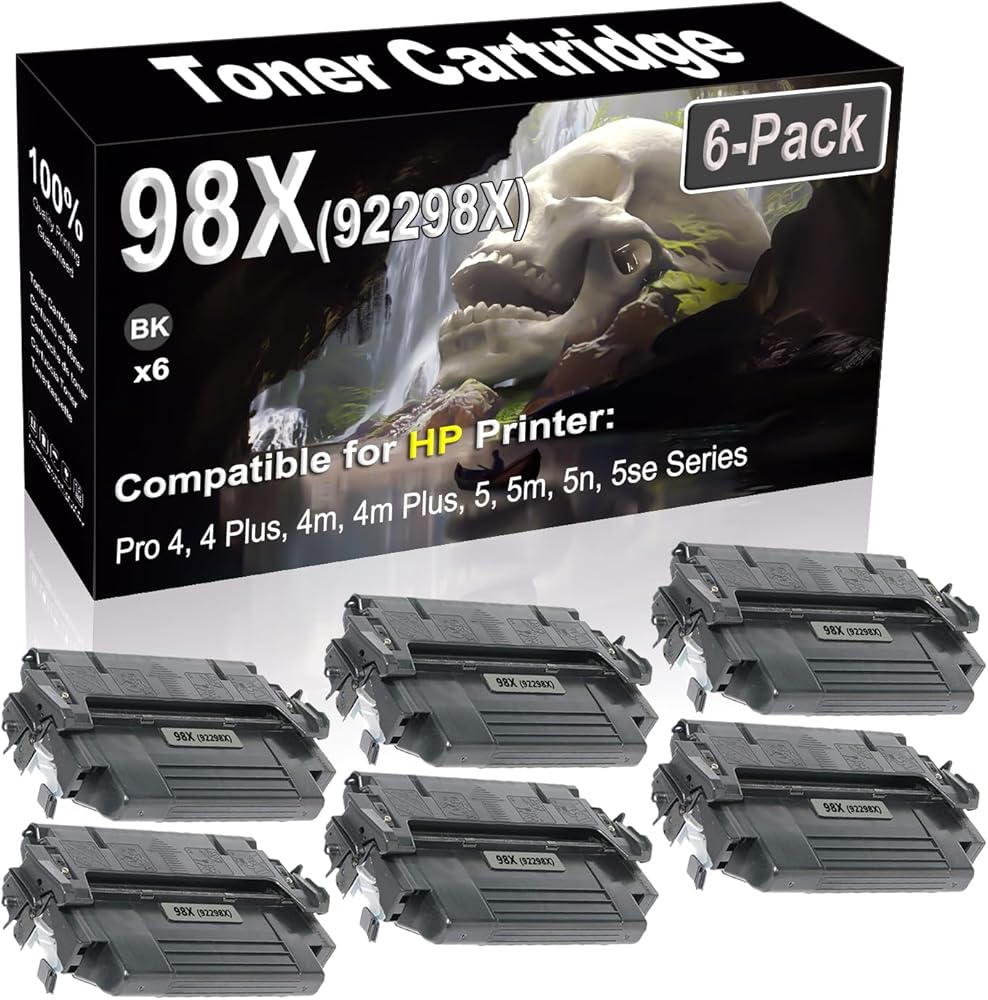 SINIYA 6-Pack (Black) Compatible Pro 4, 4 Plus, 4m, 4m Plus, 5, 5m, 5n, 5se Laser Printer Cartridge (High Capacity) Replacement for 98X 92298X Printer Cartridge