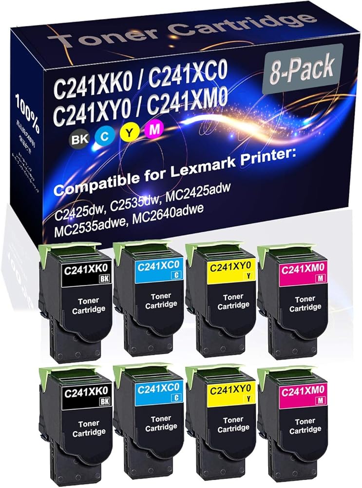 Kolasels 8-Pack (2BK+2C+2Y+2M) Compatible C2425dw C2535dw MC2425adw Laser Toner Cartridge (High Capacity) Replacement for C241XK0 C241XC0 C241XY0 C241XM0 Printer Toner Cartridge