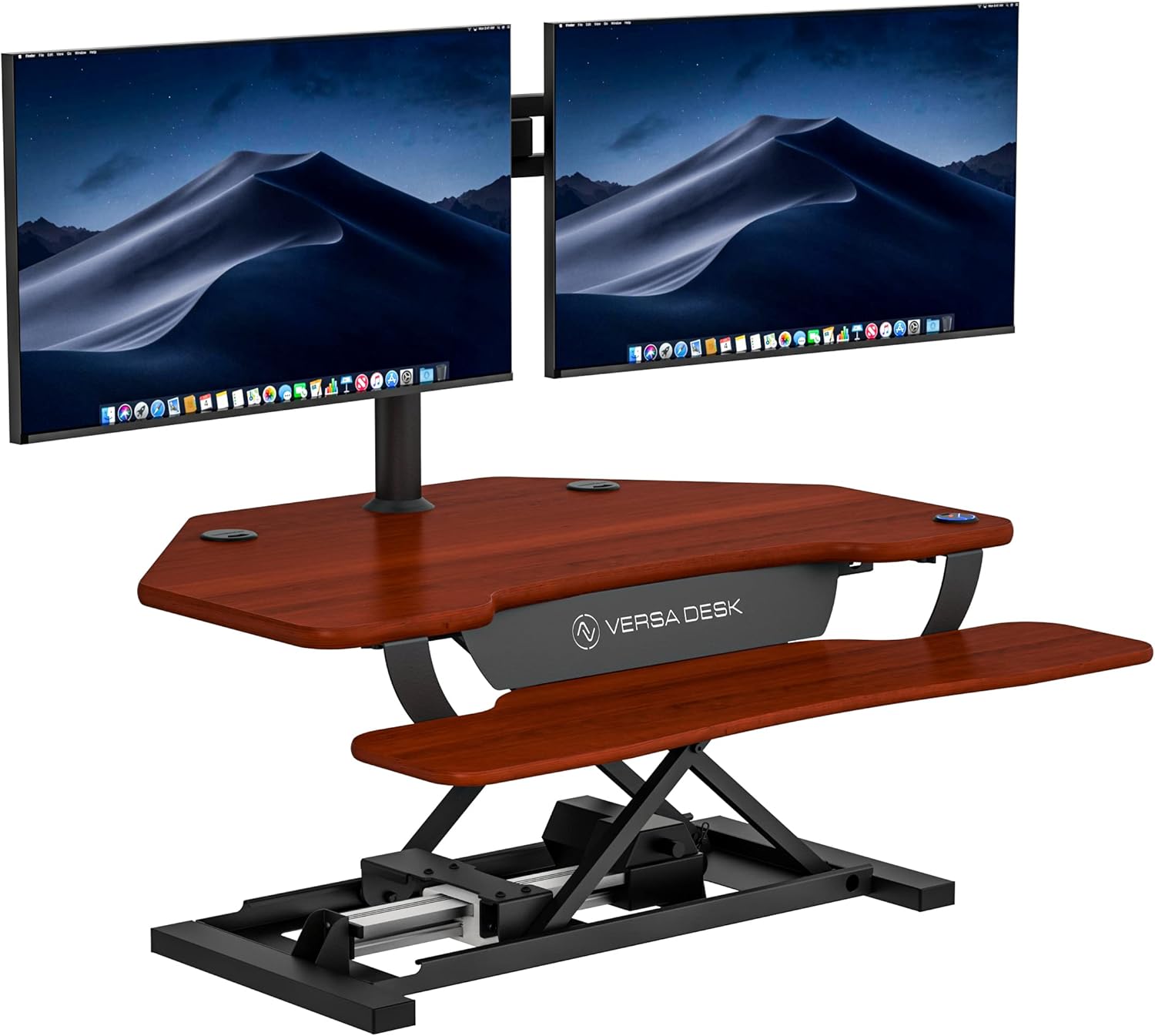 VERSADESK® PowerPro™ 36” x 31” Corner Standing Desk Converter | 36 Inch Electric Height Adjustable Desk Riser - Sit or Stand w/programmable Controller, Keyboard Tray & USB Hub, Cherry