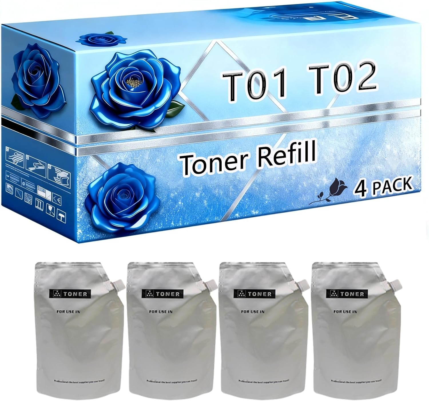 Compatible Toner Refill Replacement for Canon T01 T02 High Yield 1000g Pages C8000 10000VP C600 700 800 Printers (4 Pack Black)