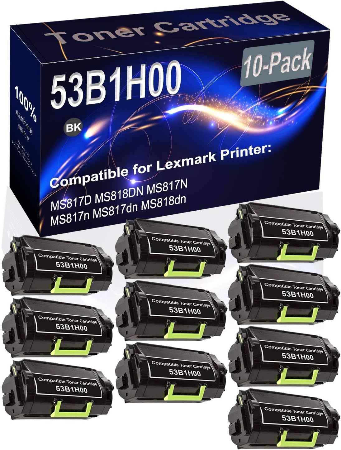 Kolasels 10-Pack (Black) Compatible High Yield 53B1H00 Printer Cartridge use for MS817D MS818DN MS817N MS817n MS817dn MS818dn Printer