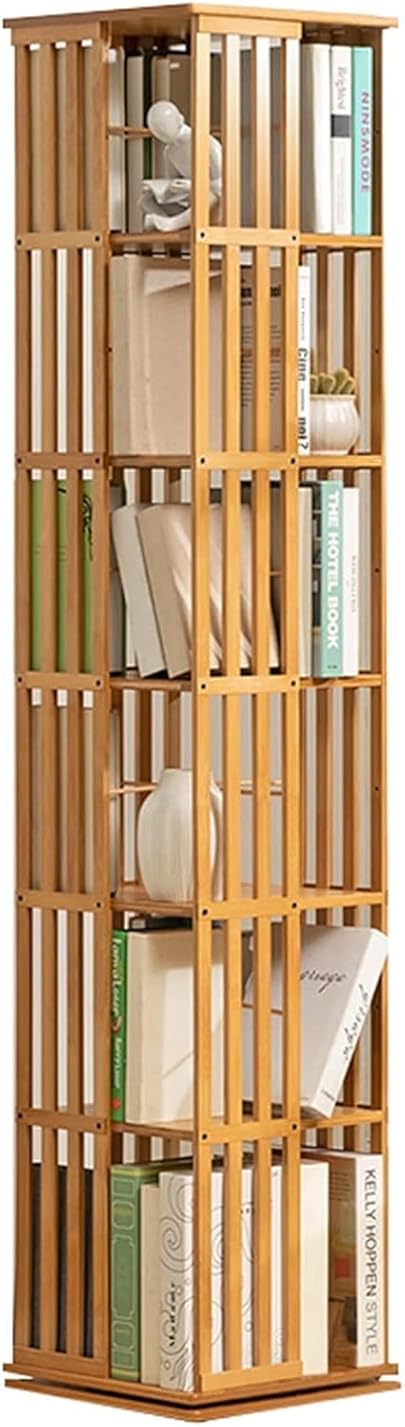 Rotating Bookshelf Floor-to-Ceiling Bookcase 6-Tier Book Display Stand Books Toys Organizer Shelving Unit for Living Room, Bedroom,B,37x37x178cm