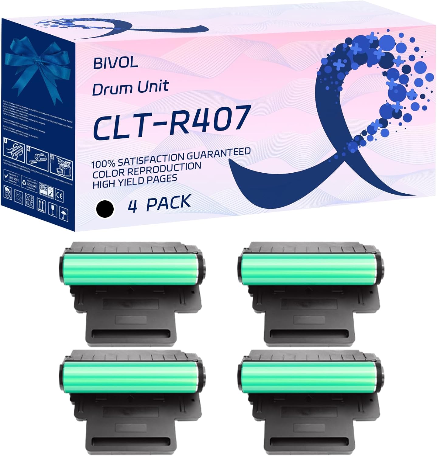 BIVOL CLT-R407 Drum Unit Compatible for Samsung CLX-3185FN CLX-3185FW CLX-3185N Printers, with Chip, High Yield 34000 Pages, Vivid Colors (4 Pack Black)