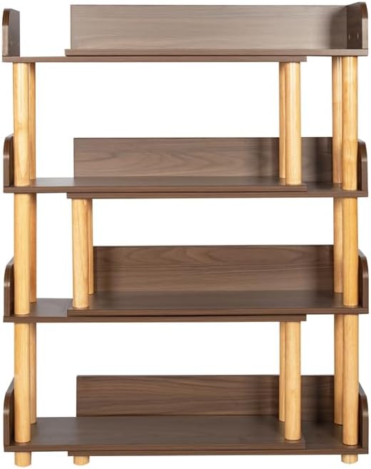 4 Tier Retractable Rotatable Bookcases, Wooden Corner Book Shelf, Storage Rack for Books, Utility Organizer Shelves for Living Room Home Office Bedroom