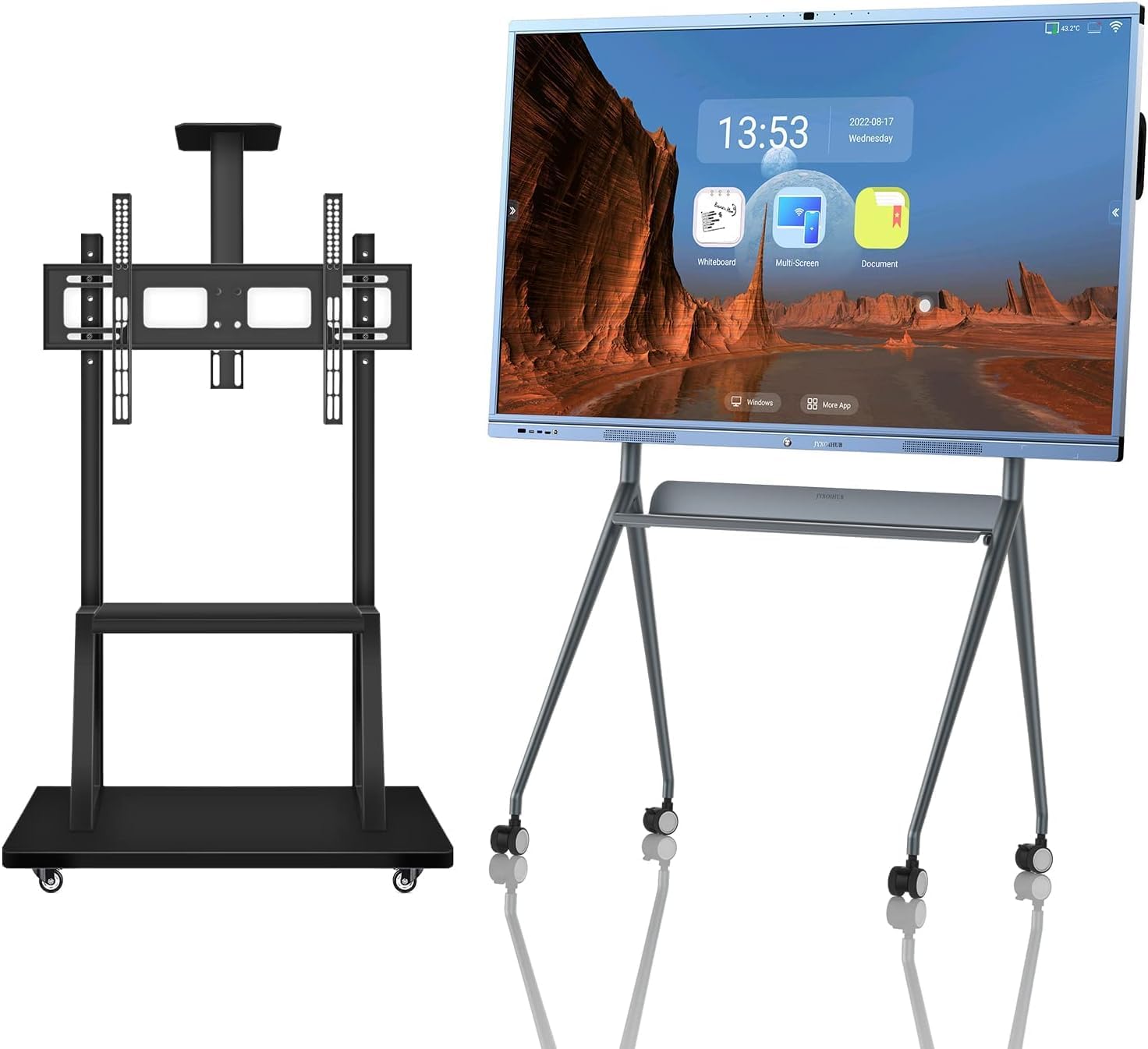 JYXOIHUB Smart Board, 65 Inch All in One Interactive Whiteboard with 4K UHD Touch Screen Flat Panel, Digital Electronic Whiteboard Built in Dual System and 20MP Camera for Classroom（Board+Stand）