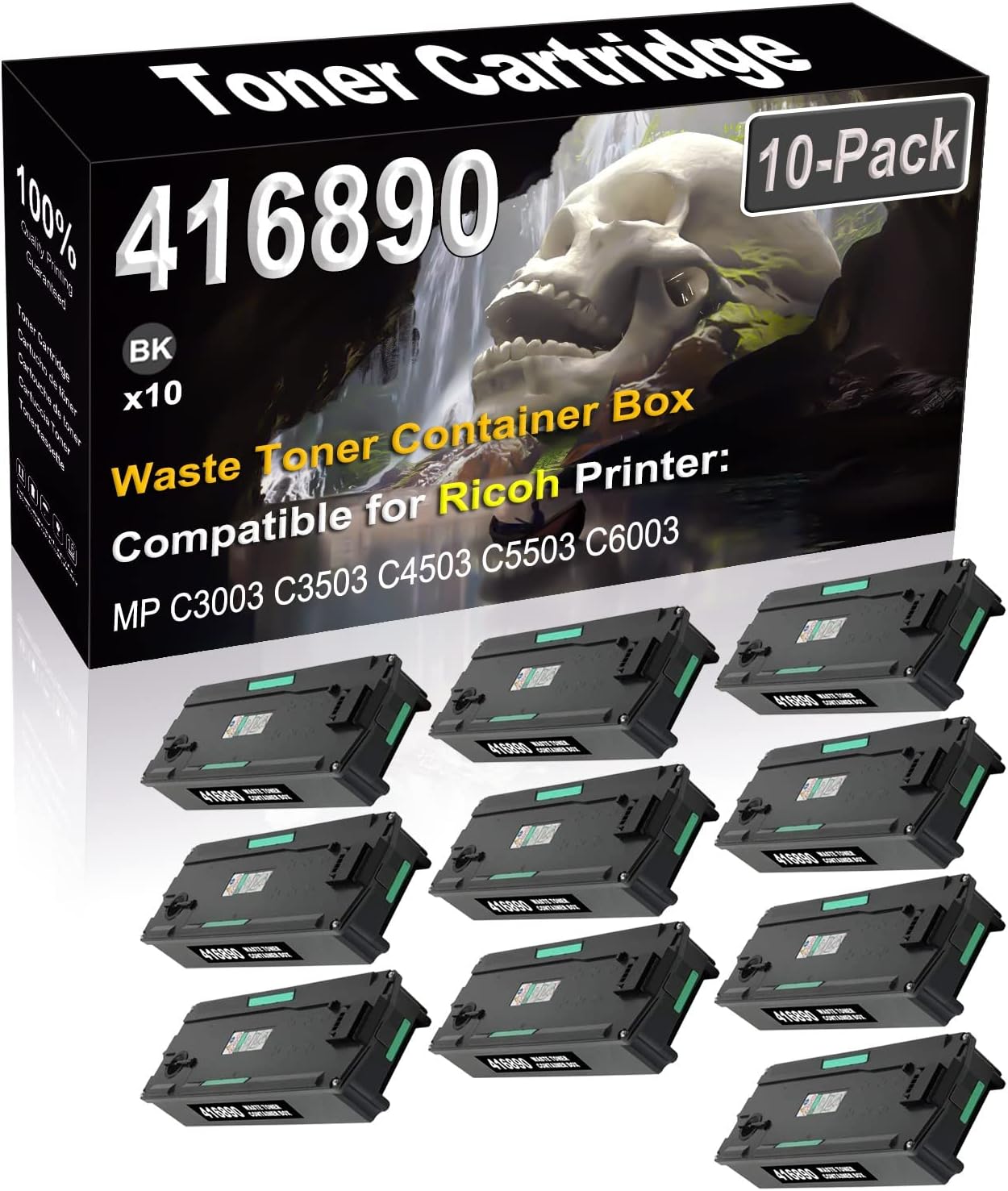 SINIYA 10-Pack (Black) Compatible High Yield 416890 Waste Toner Container Box use for Ricoh MPC2003 MPC2503 MPC3003 MPC3503 MPC4503 MPC5503 MPC6003 Printer