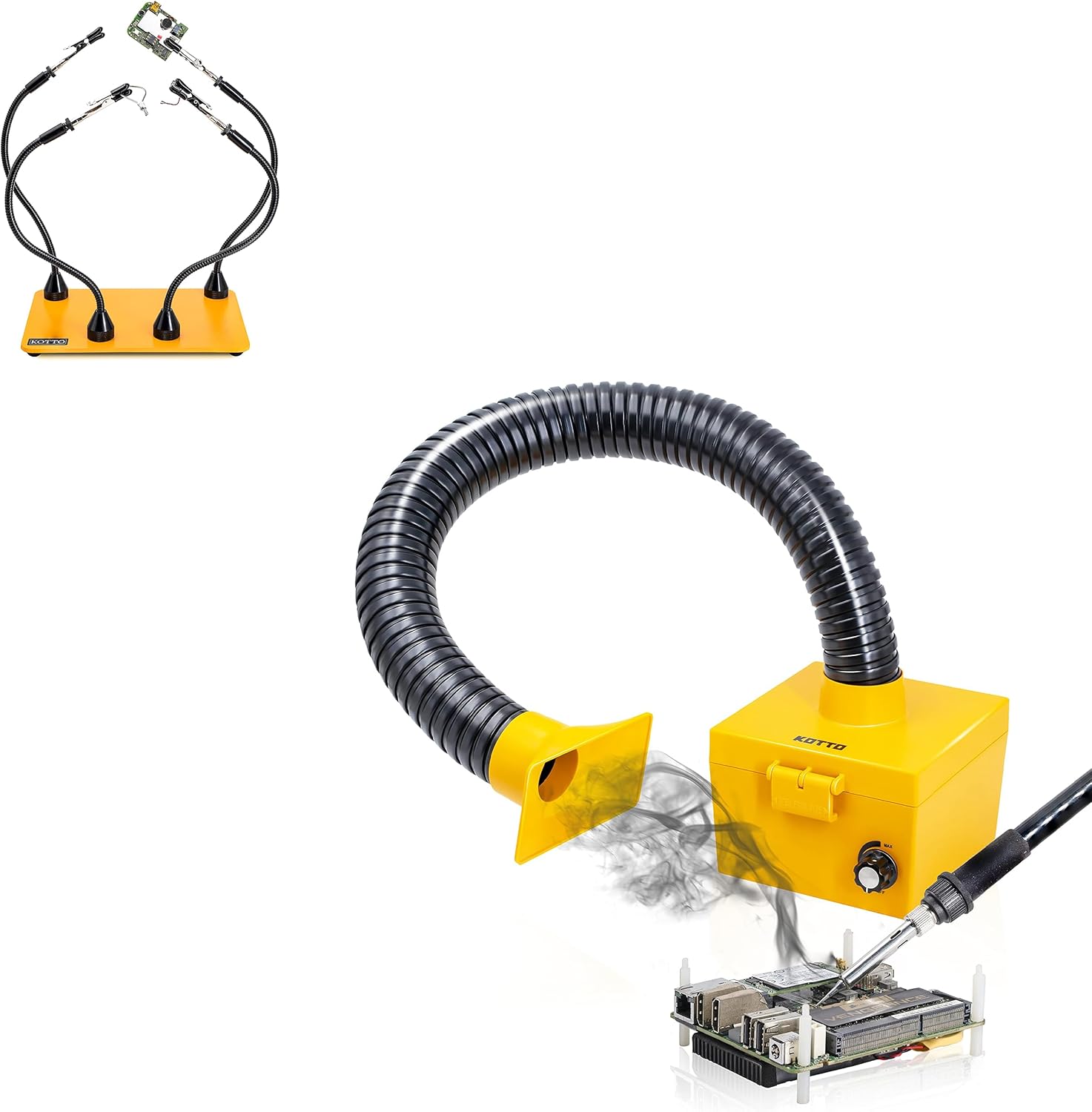KOTTO Strong Suction Smoke Absorber for Soldering, Fstop Labs Four Metal Arms Helping Hands Station