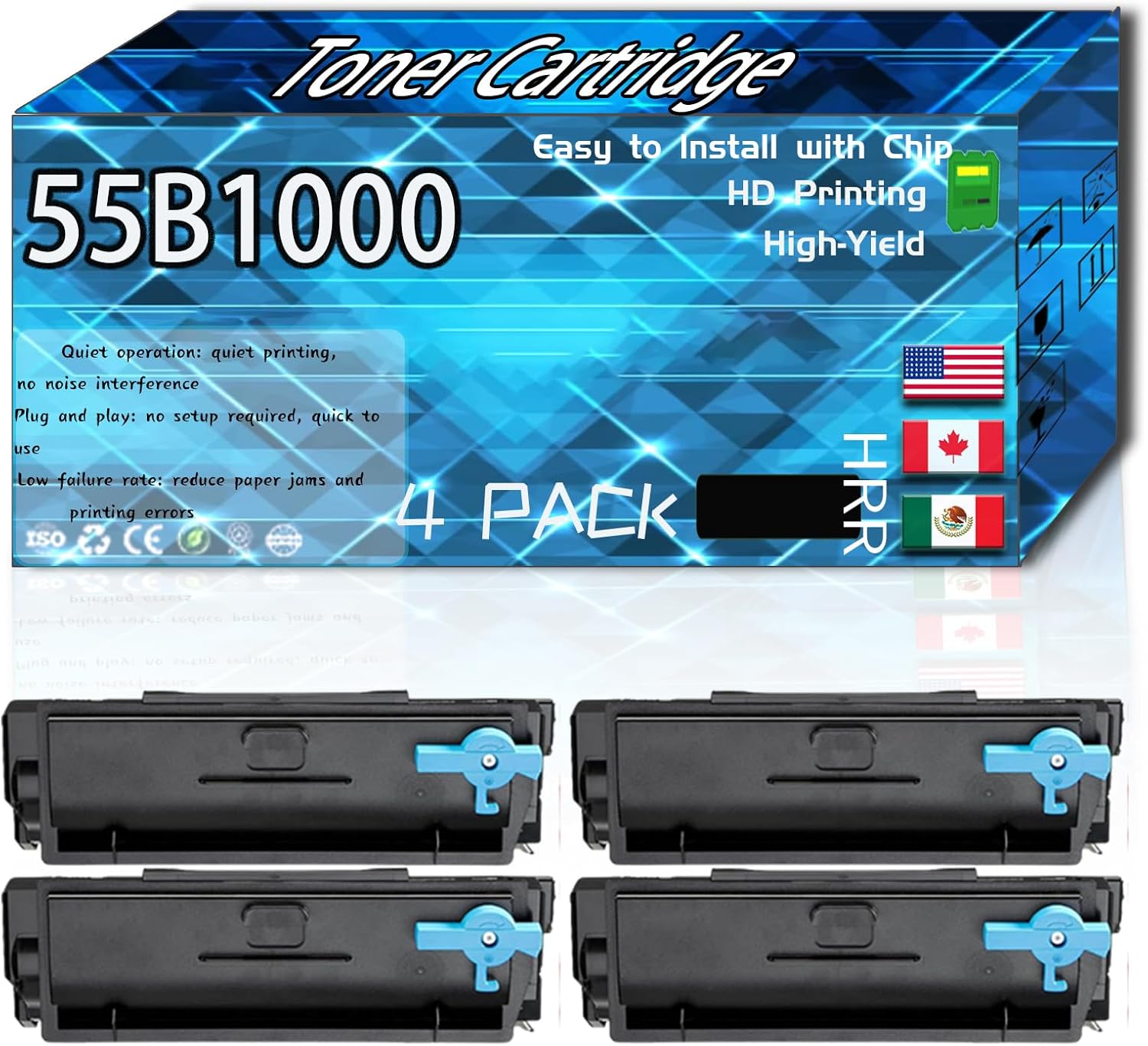 55B1000 Toner Cartridge Compatible for Lexmark MX431adn MX431adw MX432adwe Printers, High Production Replacement (4 Pack Black)