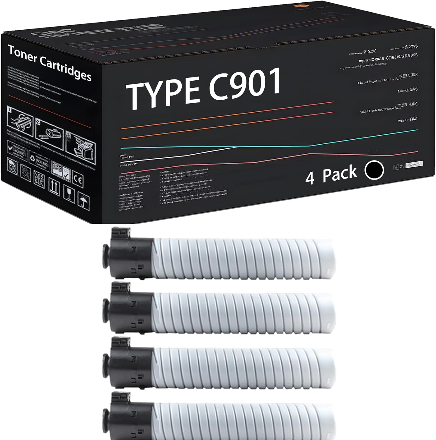 UVUMB Type C901 Toner Cartridges Compatible for Ricoh Pro C901 Pro C901S Printers, with Chip, High Yield 64000 Pages, High-Definition Printing (4 Pack Black)