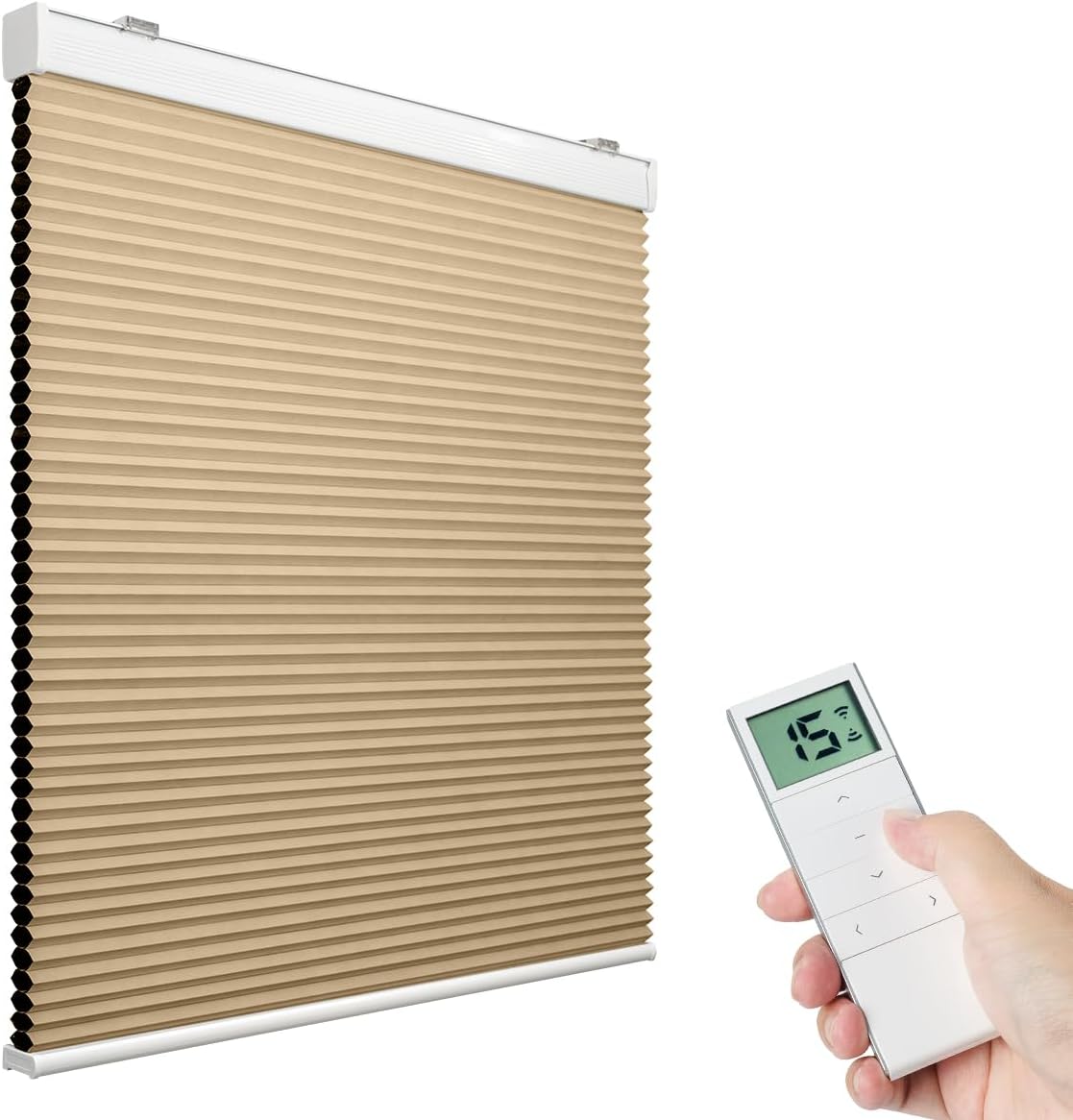 Tokblind Motorized Cellular Shade with Remote Control, Blackout Electric Honeycomb Shade for Windows Work with Alexa Google via Hub, Rechargeable Smart Window Shade Custom Size (Blackout Coffee)