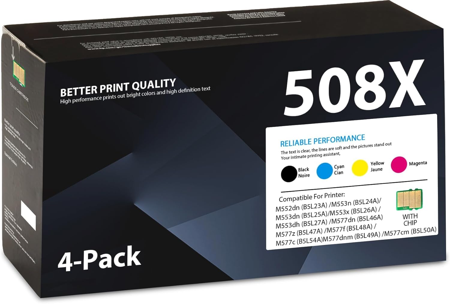 508X Toner Cartridges Set High-Yield 4-Pack Replacement for HP 508X 508A Black Cyan Magenta Yellow Color Enterprise M553 M552 m553dn m553n MFP M577 Series Printer-CF360X CF361X CF362X CF363X