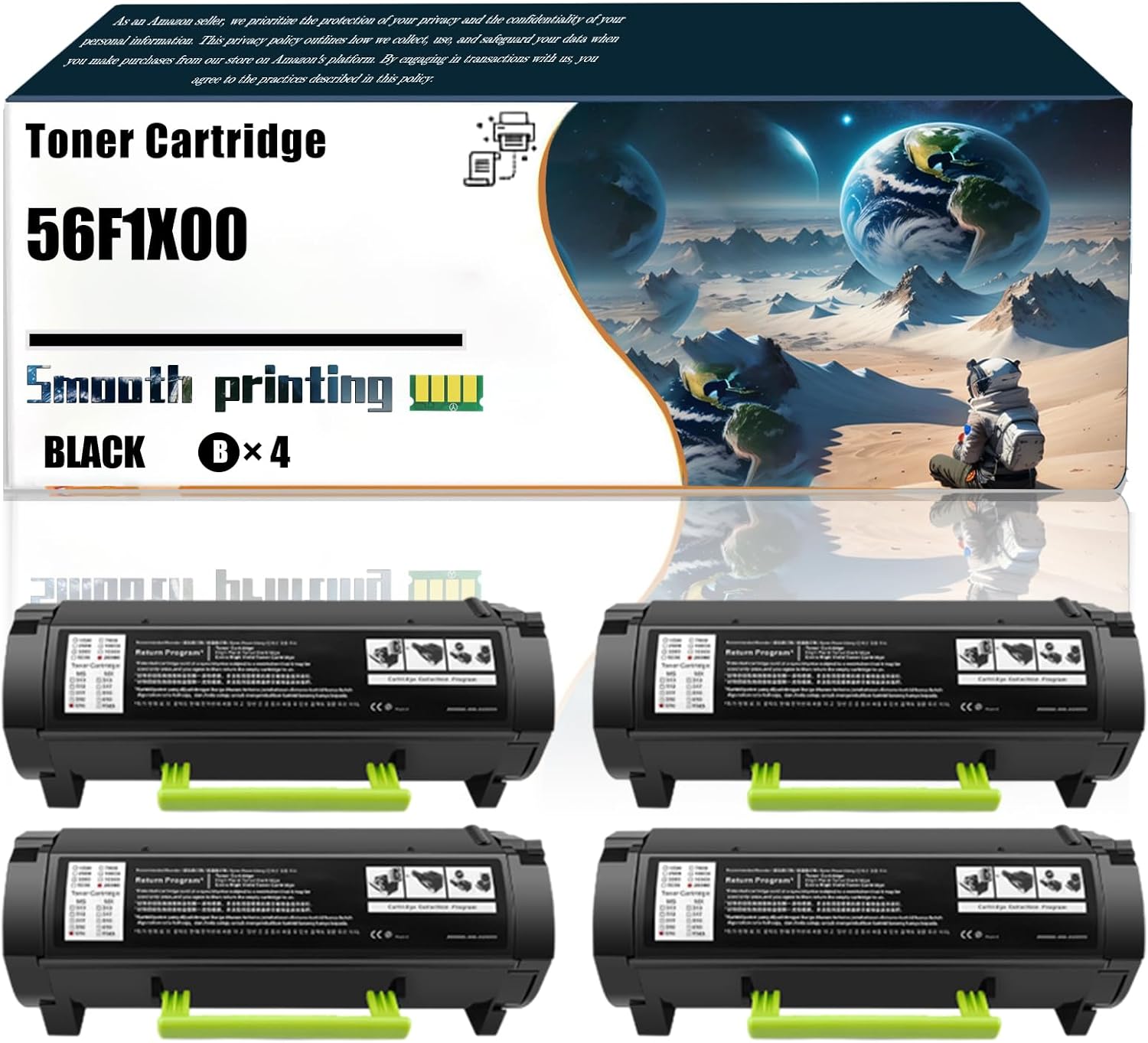Replacement Parts Toner Cartridge 56F1X00 Compatible with Lexmark MX421ade MX521ade MX521de MX522adhe MX622ade Printers, Contains Chip and Clear Printing (4 Pack Black)