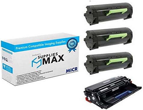 SuppliesMAX Compatible MICR Replacement for Lexmark MS-321/MS-421/MS-521/MS-621/MS-622/MX-321/MX-421/MX-521/MX-522/MX-622 Combo Pack (1-Drum/3- Toners) (56F0Z00_1PK/56F1000_3PKVB)