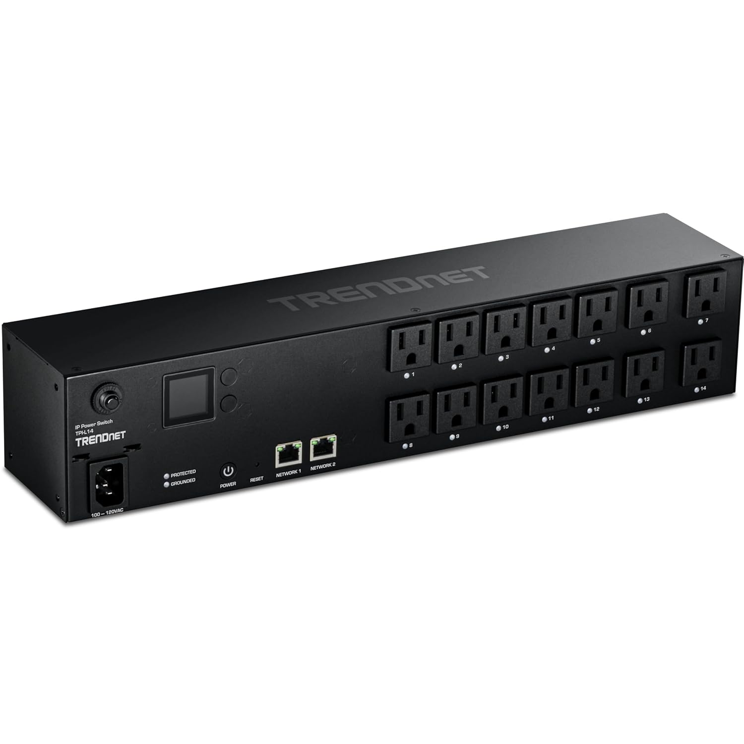 TRENDnet 14-Outlet Managed 2U Rackmount Switched Power Distribution Unit, TPI-L14, 14 x NEMA 5-15R Managed Power Outlets, 2 x Gigabit Ports, Remote Cloud Management PDU, NDAA & TAA Compliant