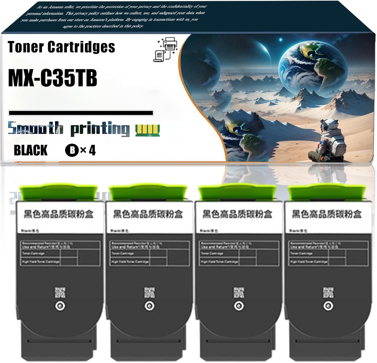 LSSF Replacement Parts Toner Cartridges MX-C35TB MX-C35TC MX-C35TM MX-C35TY Compatible with Sharp MX-C357F MX-C407P Printers, Contains Chip and Clear Printing (4 Pack Black)