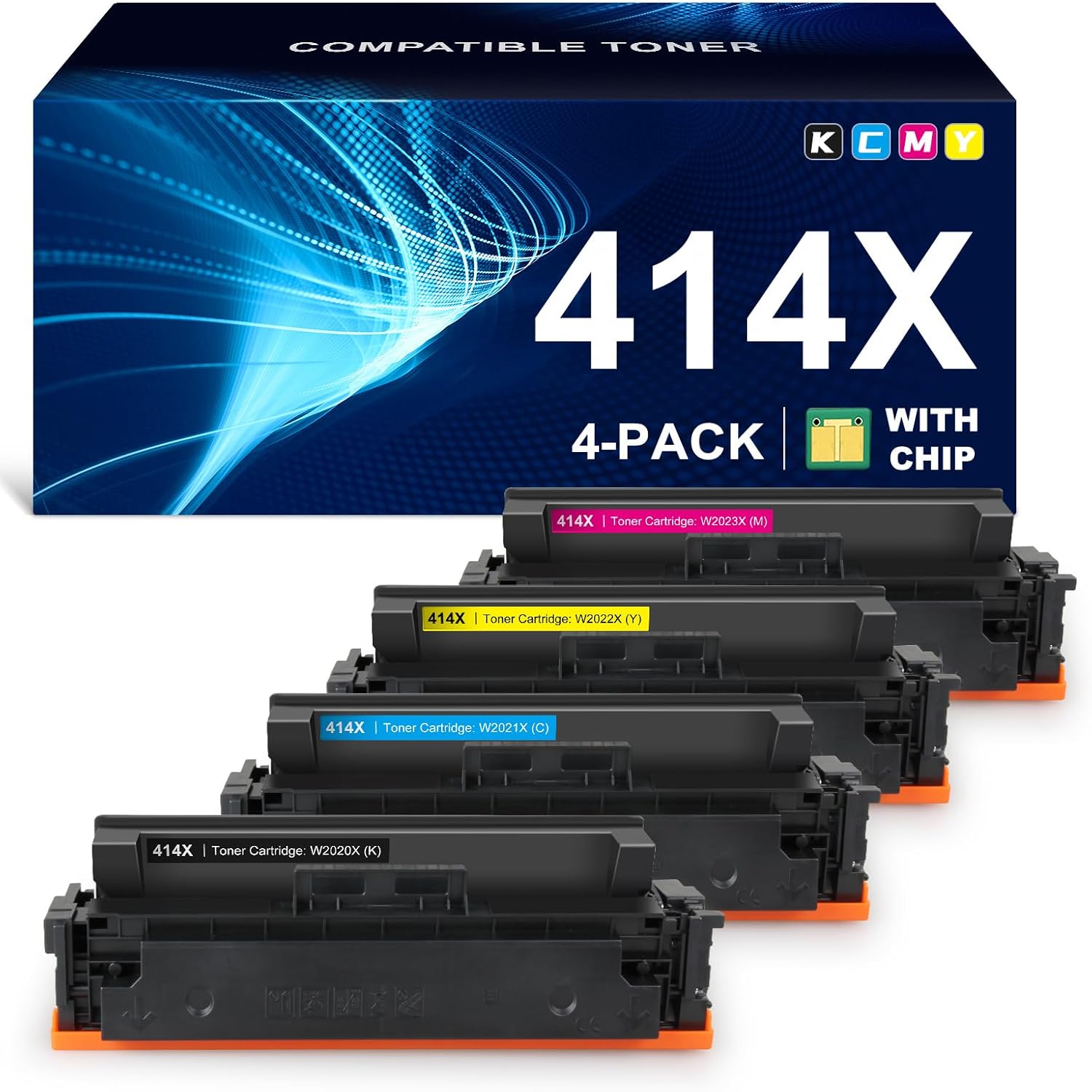 414X W2020X 414A Toner Cartridge 4 Pack high Yield (with Chip) Compatible Replacement for HP Pro MFP M479fdw M479fdn M479dw M454dw M454dn Enterprise M455dn M480f Printer W2020X W2021X W2022X W2023X