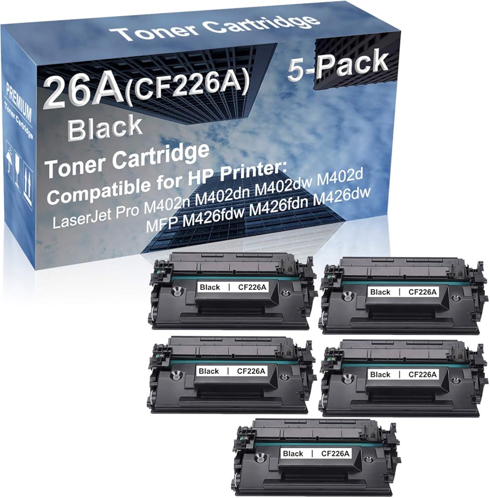5-Pack Compatible High Capacity 26A (CF226A) Imaging Toner Cartridge use for M402n M402dn Printer (Black)