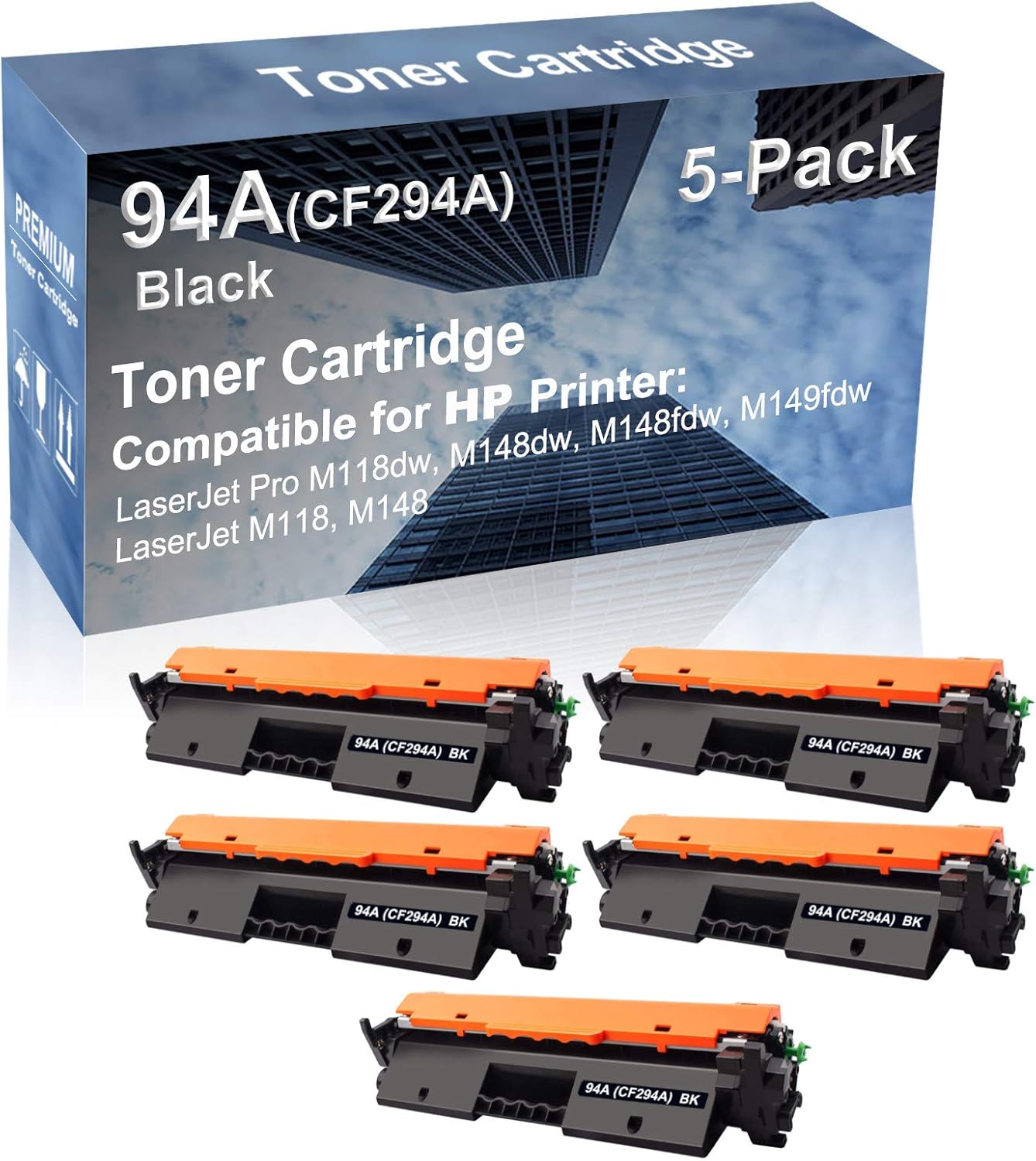 5-Pack Compatible High Yield M148fdw, M149fdw Printer Cartridge Replacement for 94A (CF294A) Toner Cartridge (Black)