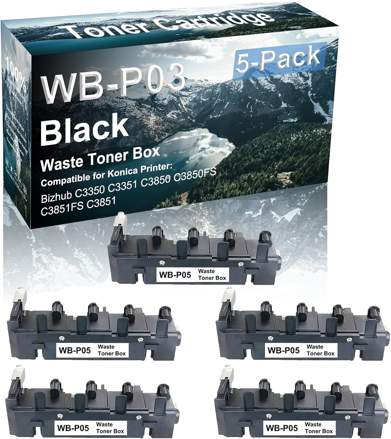Credibility Store 5-Pack Compatible High Capacity C3350 C3351 C3850 C3850FS C3851FS C3851 Printer Waste Toner Cartridge Replacement for Konica Minolta WB-P05 WBP05 Printer Cartridge (Black)
