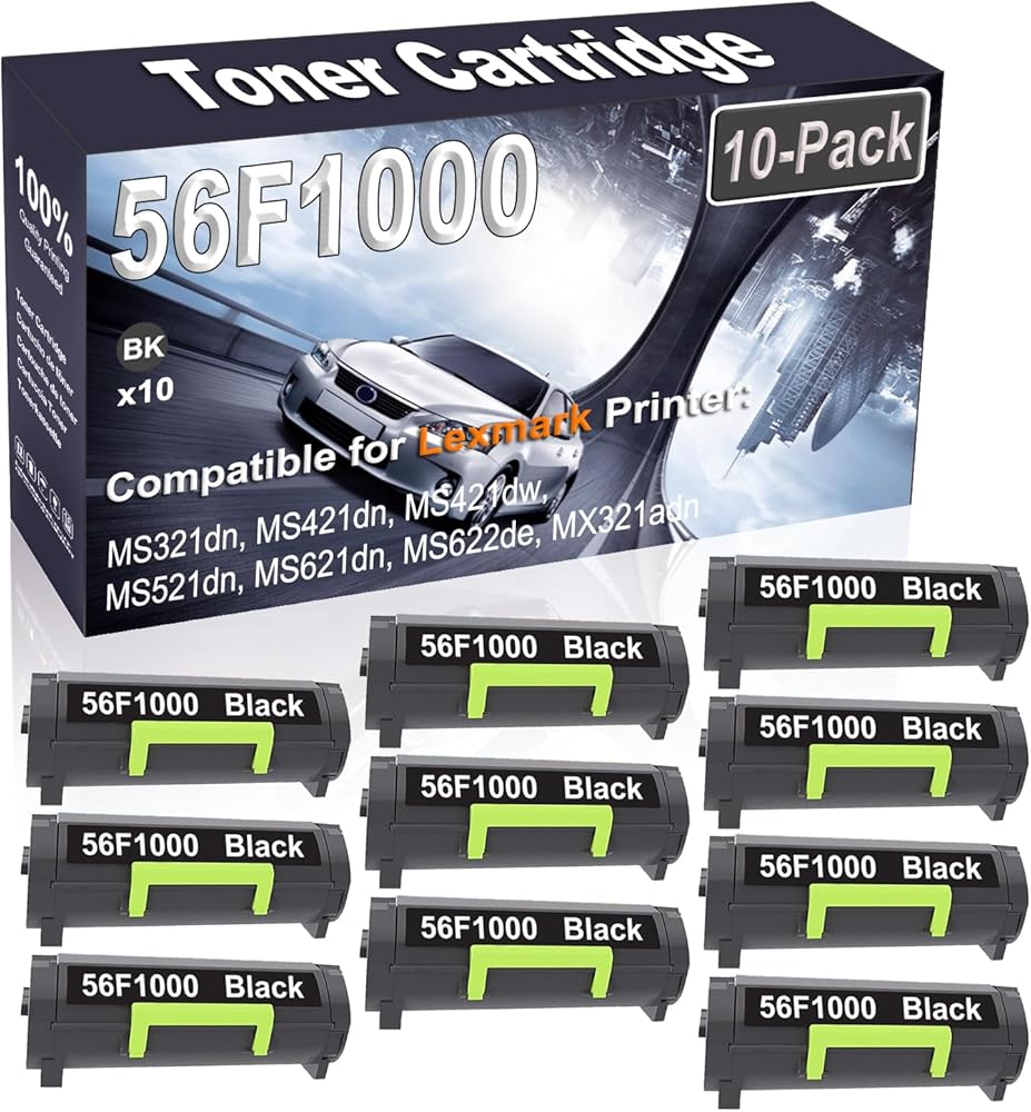 Kolasels 10-Pack (Black) Compatible MS321dn MS421dn MS421dw MS521dn MS621dn Laser Printer Cartridge (High Capacity) Replacement for 56F1000 Printer Cartridge