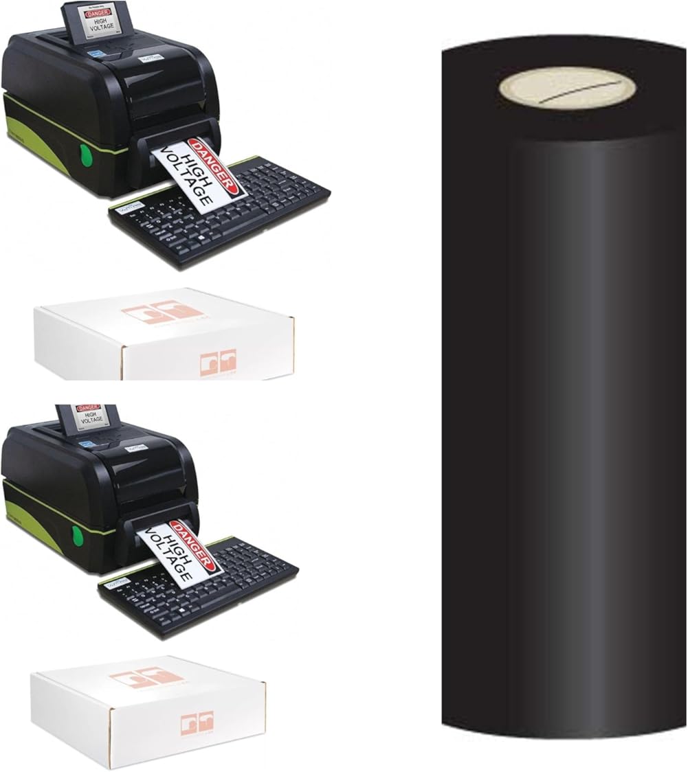 CUTE THINGS & CC 2-Pack Label Maker Bundle with Black Vinyl Ink, VnM4 PRO Safety Sign & Label Printers with Compact Keyboard, Desktop Thermal Printer