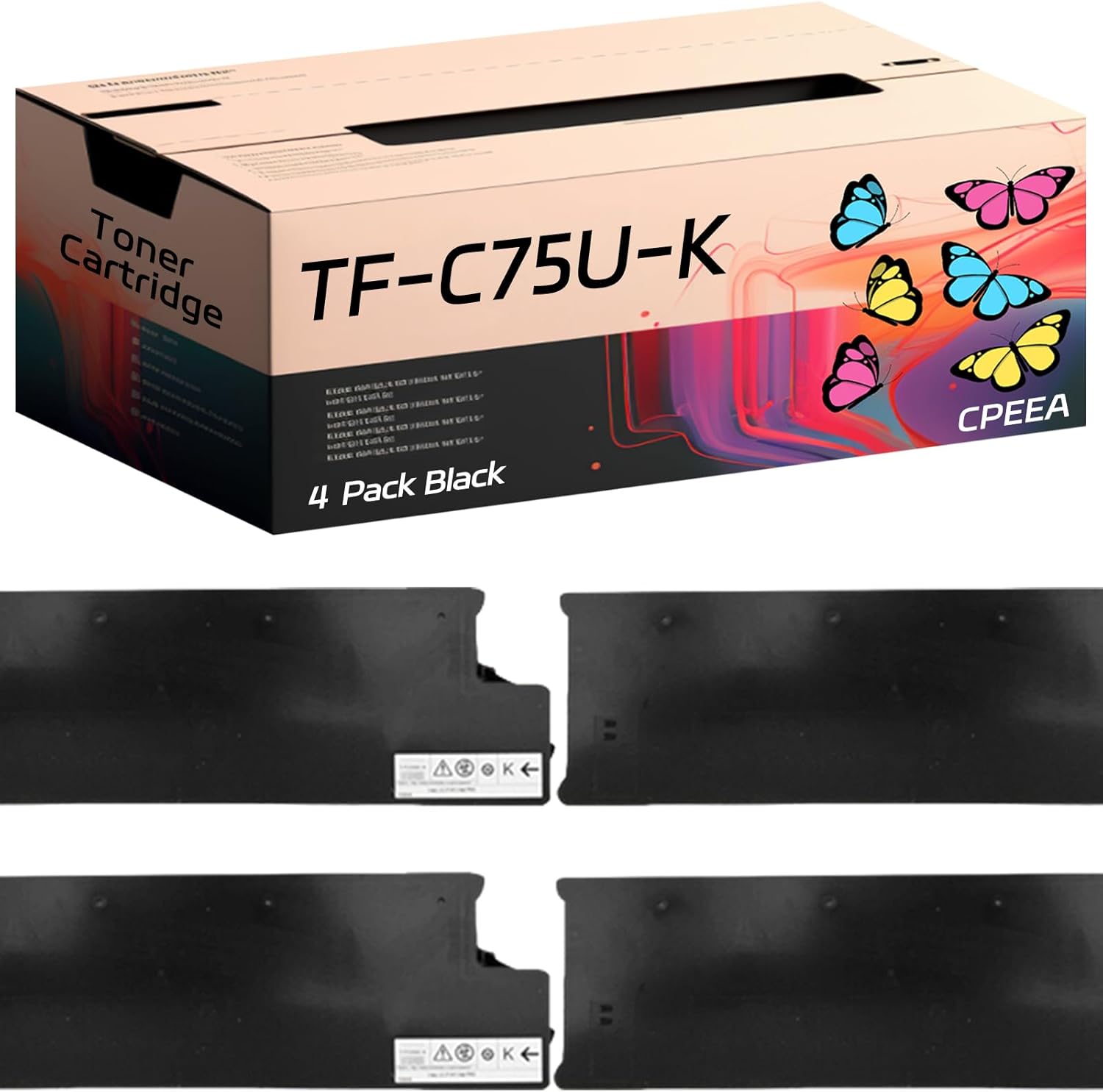 Compatible for Toshiba TF-C75U-K Toner Cartridge Work for Toshiba E Studio 5560CG 6560C 6570C 5560C Printers, with Chip, High Yield 87400 Pages, Clear Printing (4 Pack Black)