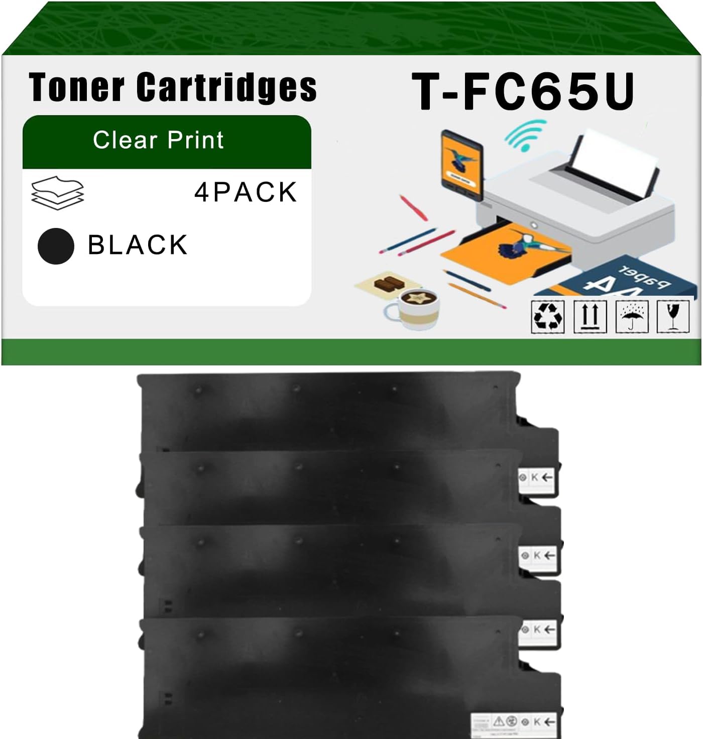 AGNNQ Compatible for Toshiba T-FC65U Toner Cartridges TFC65U E-Studio 5540C 6540C 6550C Printers, High Yield 87500 Pages Bright Clear Colors (4 Pack Black)