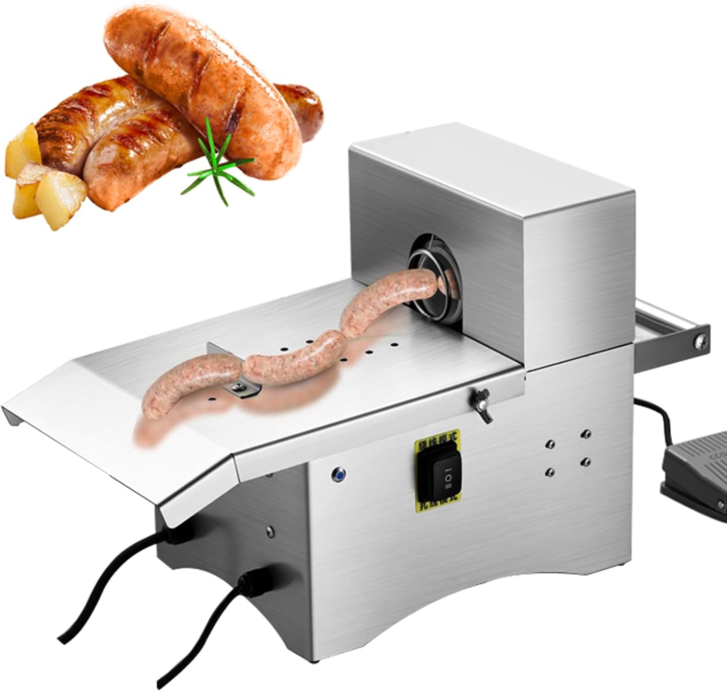 FahQuintuple Stainless Steel Sausage Tying Machine - Electric Sausage Knotting Binding Machine, Knotting and Binding Device for 45mm Sausages Casings Adjustable Length, Dual-Mode Operation