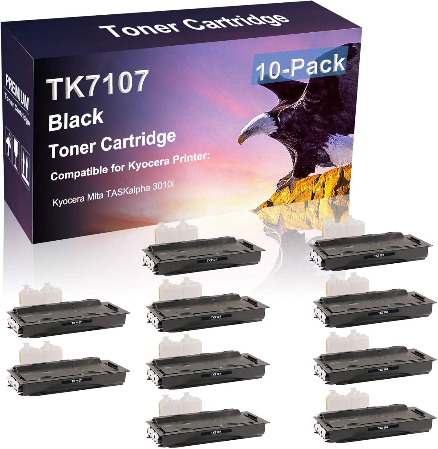 Credibility Store 10 Pack (Black) Compatible High Yield TK7107 Laser Printer Toner Cartridge use for Kyocera Mita TASKalpha 3010i Printer