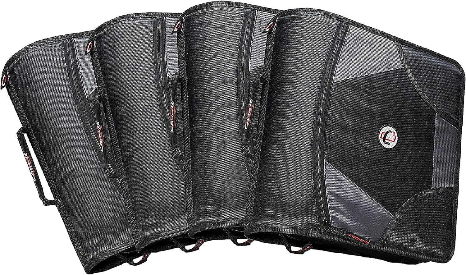 Case-it King Sized Zip Tab School Zipper Binder | 4-Inch D-Rings, 800 Sheet Capacity, 5-Subject Expanding File Folder, Multiple Pockets & Storage Organizer, Shoulder Strap | D-186 Black | 4 Pack