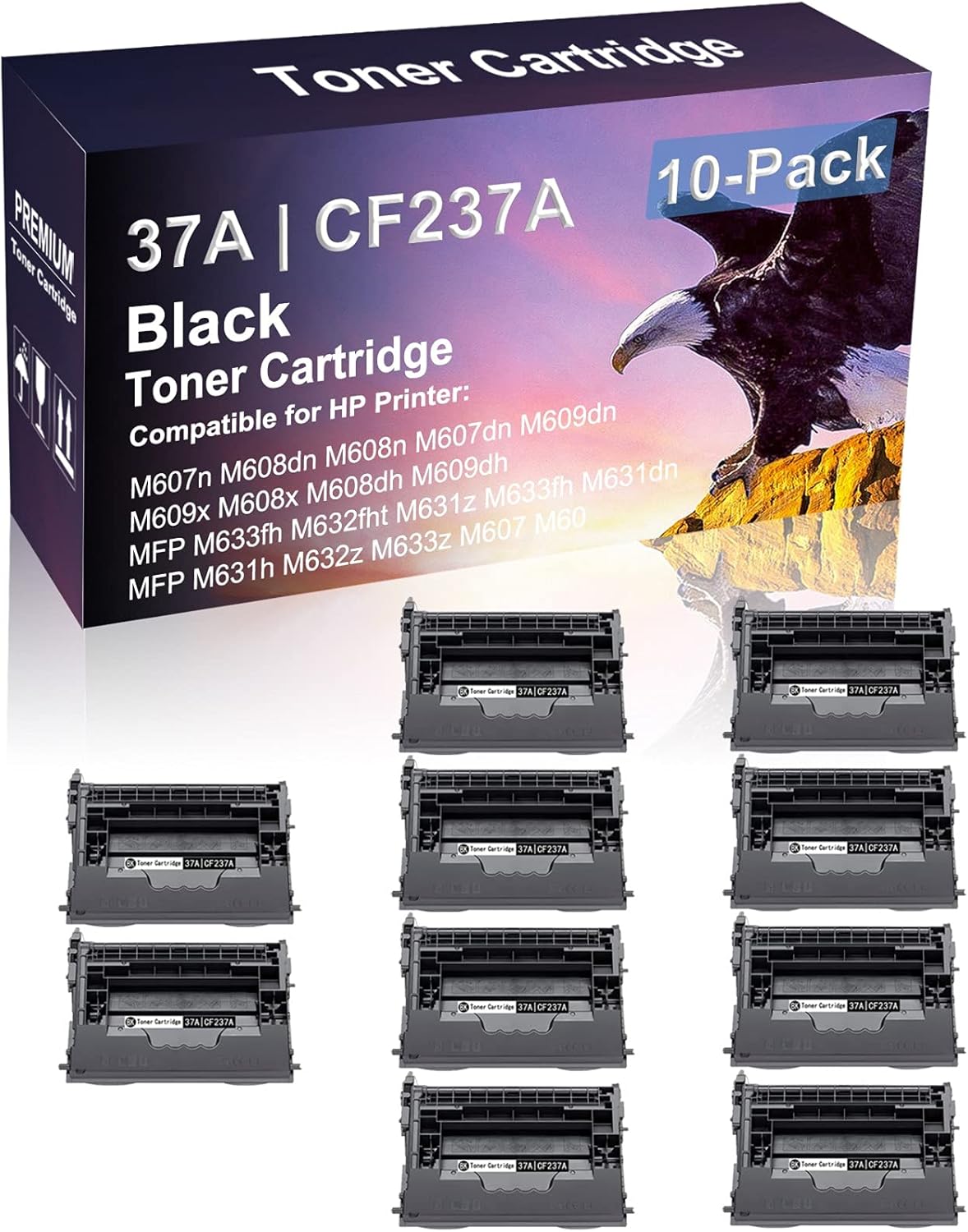 10 Pack（Black） Compatible MFP M633fh M632fht M631z M633fh M631dn Laser Toner Cartridge (High Capacity) Replacement for HP 37A | CF237A Printer Toner Cartridge