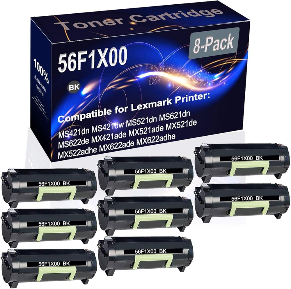 Kolasels 8-Pack (Black) Compatible MS421dn MS421dw MS521dn MS621dn MS622de MX421ade MX521ade Laser Printer Cartridge (High Capacity) Replacement for 56F1X00 Printer Cartridge