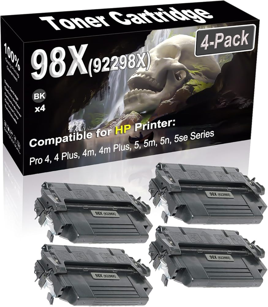 SINIYA 4-Pack (Black) Compatible High Yield 98X 92298X Laser Printer Toner Cartridge use for Pro 4, 4 Plus, 4m, 4m Plus, 5, 5m, 5n, 5se Printer