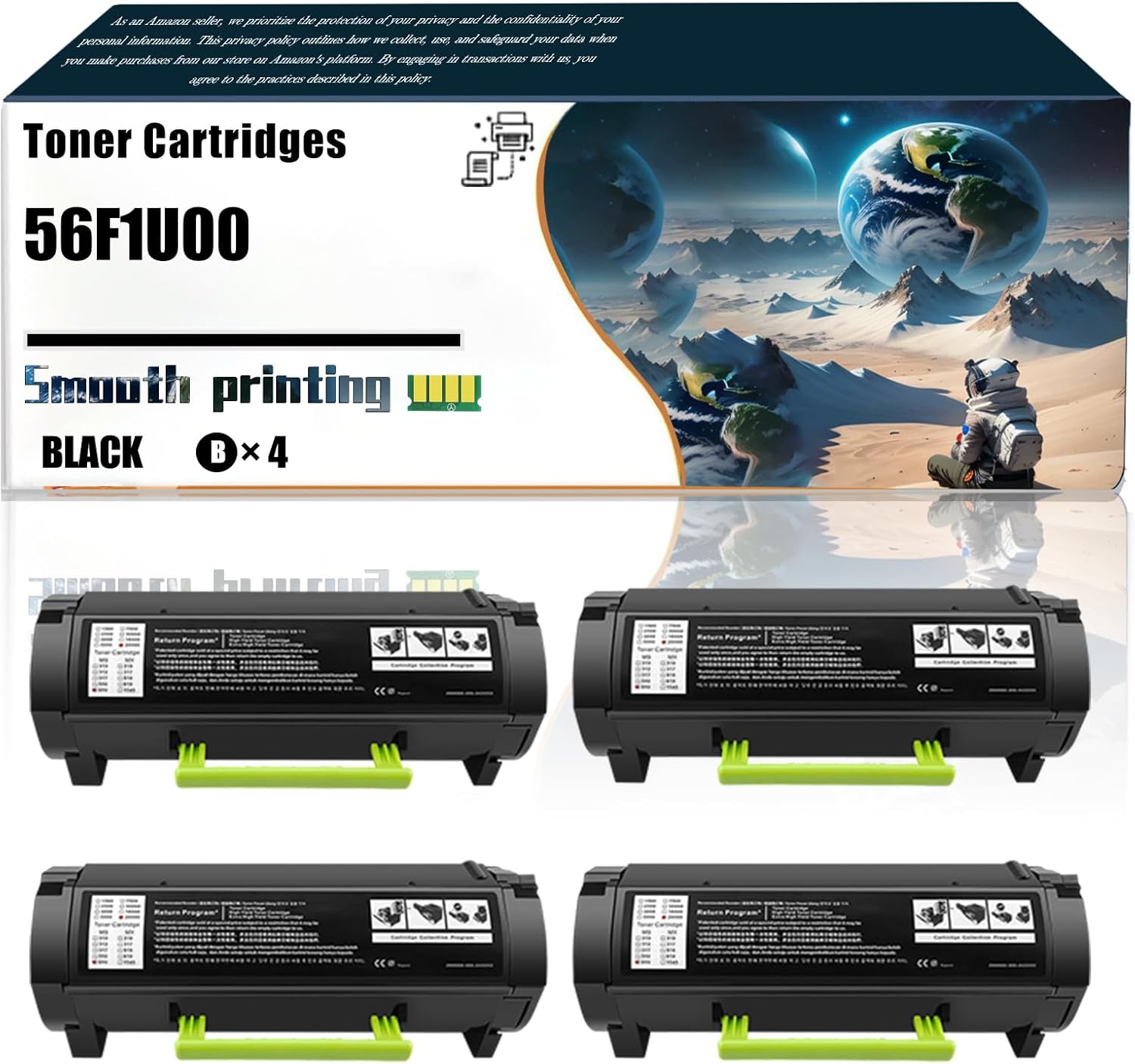 Replacement Parts Toner Cartridges 56F1U00 Compatible with Lexmark MX522adhe MX622ade MX622adhe MS521dn Printers, Contains Chip and Clear Printing (4 Pack Black)