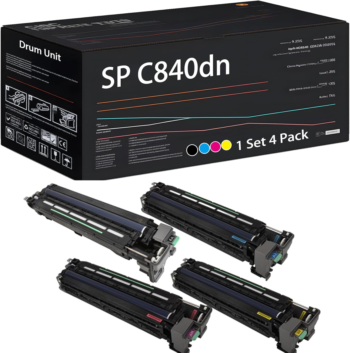 UVUMB Compatible with Ricoh SP C840dn Drum Unit Work for Ricoh SP C840dn SP C842dn Printers, with Chip, High Yield 90000 Pages, High-Definition Printing (4-Pack BK/C/M/Y)