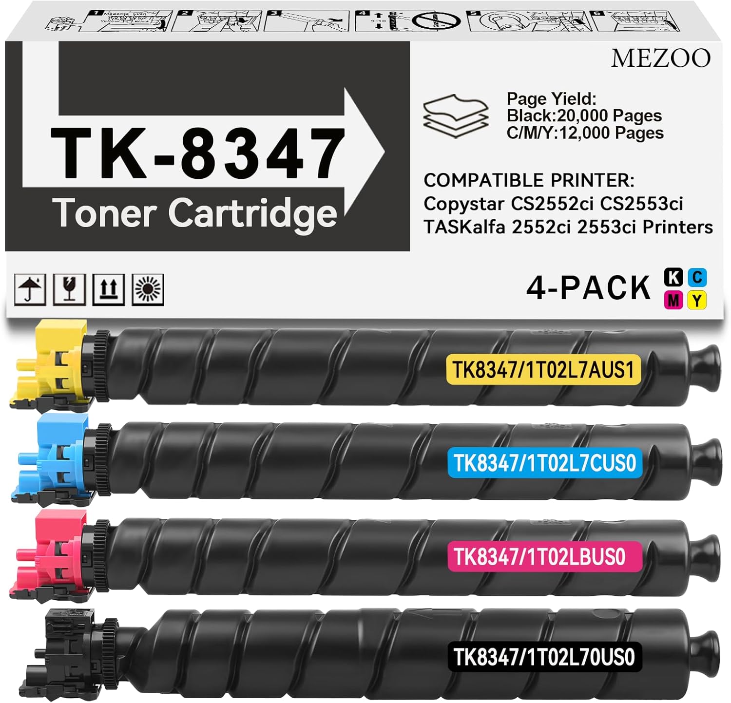 MEZOO TK8347 TK-8347 Toner Cartridge High Yield TK-8347 TK-8347K TK-8347C TK-8347M TK-8347Y Compatible for Kyocera TASKalfa 2552ci 2553ci Copystar CS-2552ci CS-2553ci Printers(4-Pack,BK/C/M/Y)