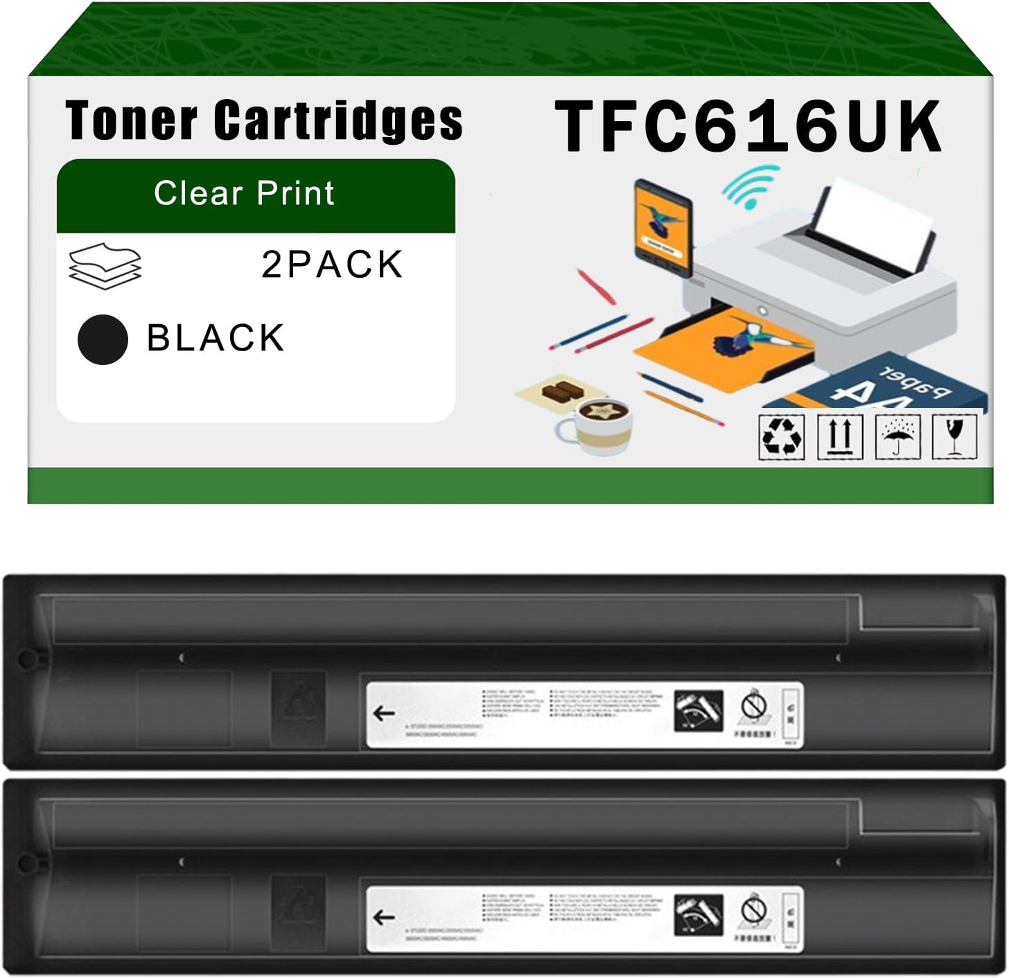 AGNNQ Compatible for Toshiba TFC616UK Toner Cartridges E Studio 5516AC 5516ACT 6516AC Printers, High Yield 206600 Pages Bright Clear Colors (2-Pack Black)