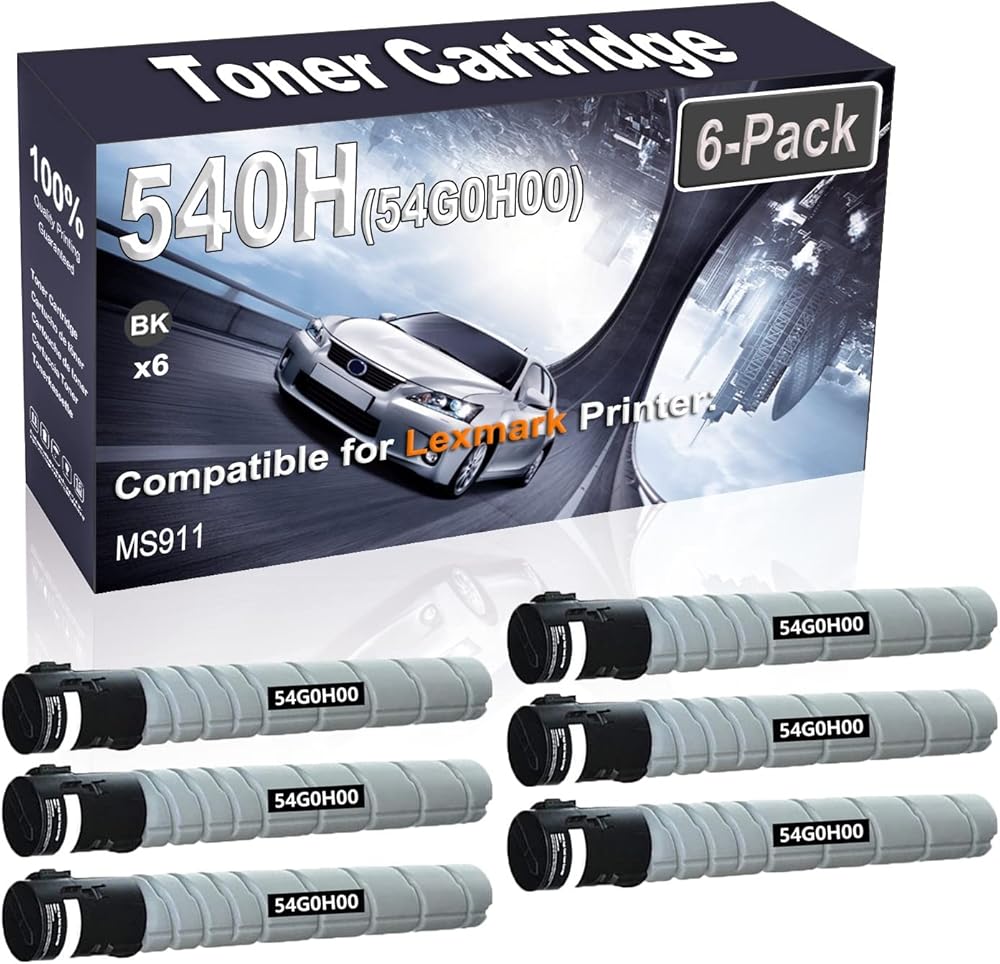 Kolasels 6-Pack (Black) Compatible MS911 Laser Printer Cartridge (High Capacity) Replacement for 540H 54G0H00 Printer Cartridge
