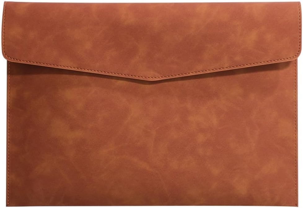 EWUROI Leather File Bag A4 Paper Waterproof Information Buckle Portable Business Documents