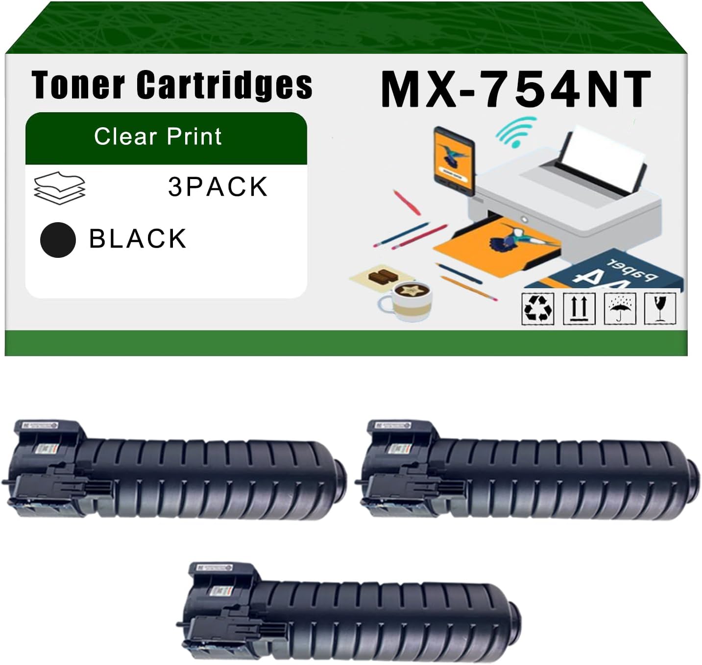 AGNNQ Compatible for Sharp MX-754NT Toner Cartridges MX-M7570 MX-M654N MX-M6570 MX-M754N Printers, High Yield 93000 Pages Bright Clear Colors (3 Pack Black)