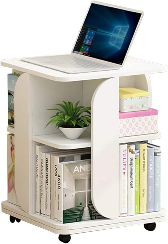 GaRcan Bookcases Rotating Bookshelf 360° Floor-to-Ceiling Bookcase Rack with Wheels Locker Storage Cabinet (White 2 Layers(40 * 71cm))