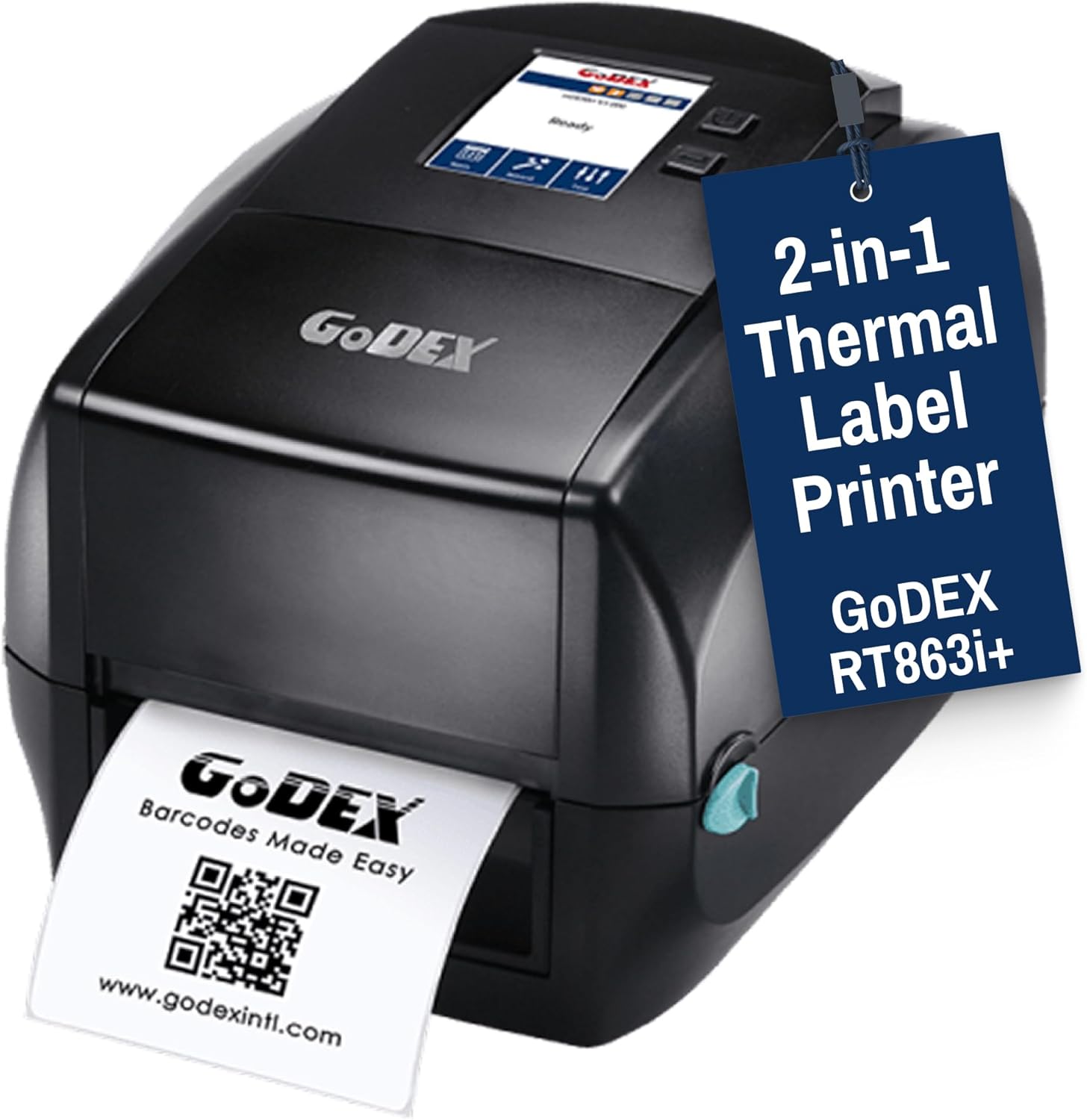 McAuley Labels GoDEX RT863i+ Thermal Label Printer - 4” Ultra-High-Resolution Shipping, UPS Label Printer with Color Display - 600 DPI