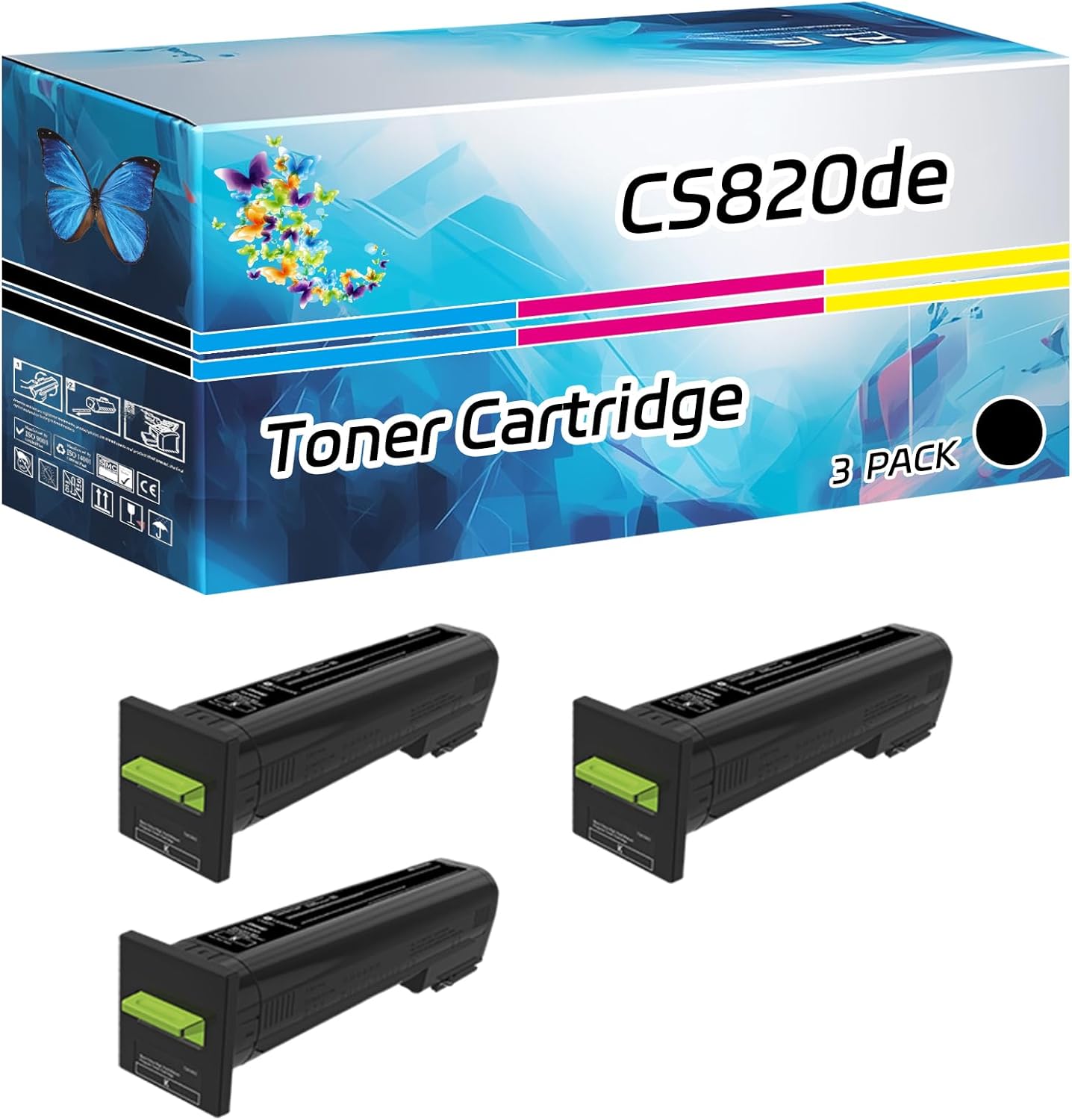 CS820de Toner Cartridge Compatible for Lexmark CX860dte CX860dtfe Printers, High Yield 9000 Pages, with Chip High-Definition Printing (3 Pack Black)