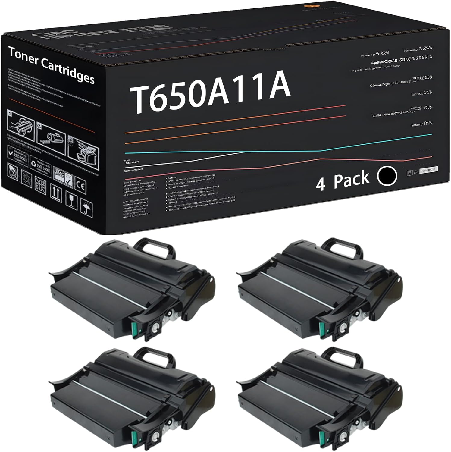 UVUMB T650A11A Toner Cartridges Compatible for Lexmark T650 T650DN T650DTN T650N T652 T652DN T652DTN T652N T654 T654DN T654DTN T654N T656 Printers (4 Pack Black)